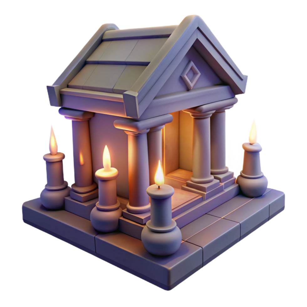 3D Render of a Lit Temple with Candles png