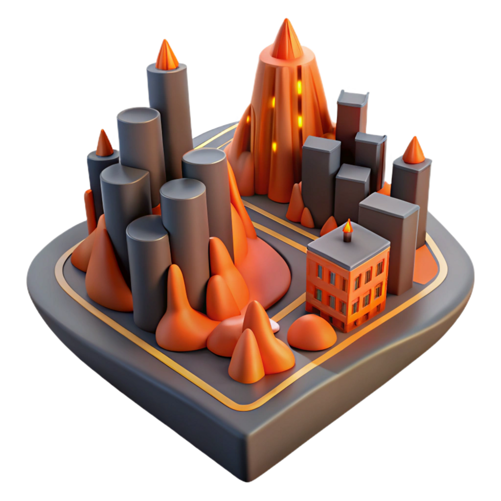 Abstract Cityscape Digital Render of Geometric Buildings and Terrain png