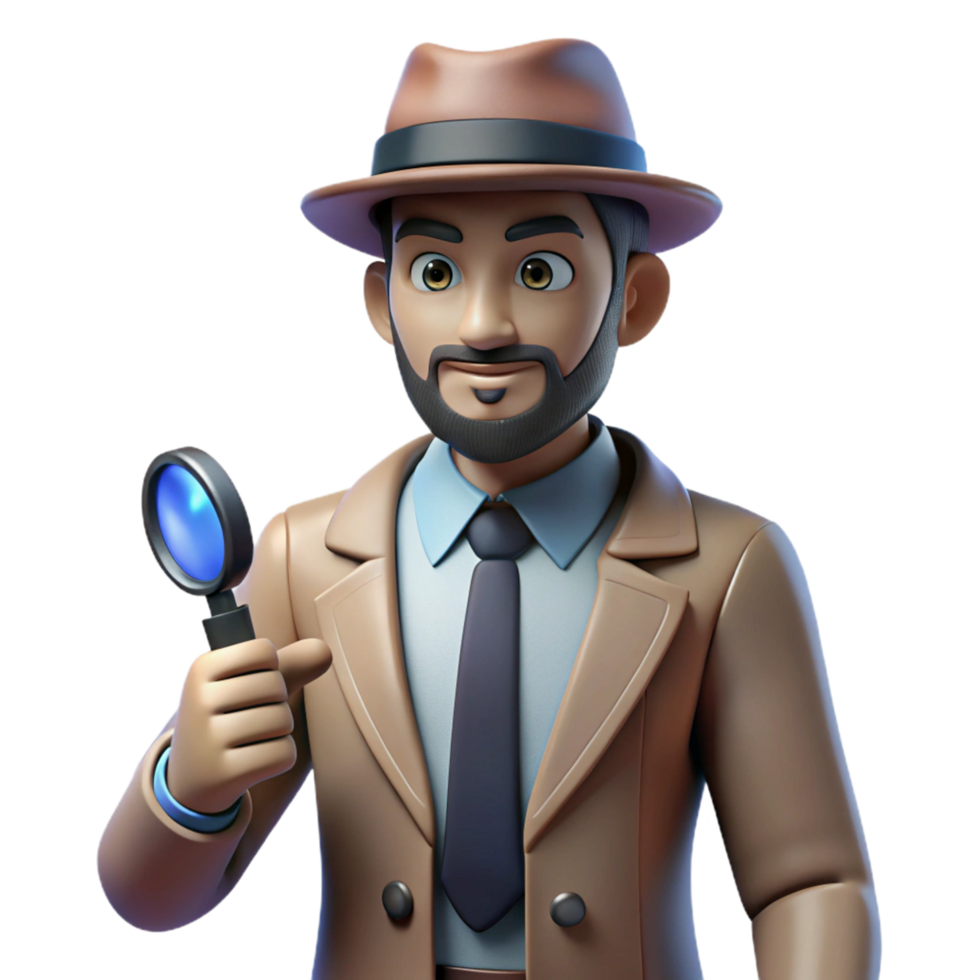 Cartoon Detective with Magnifying Glass Investigating a Mystery png