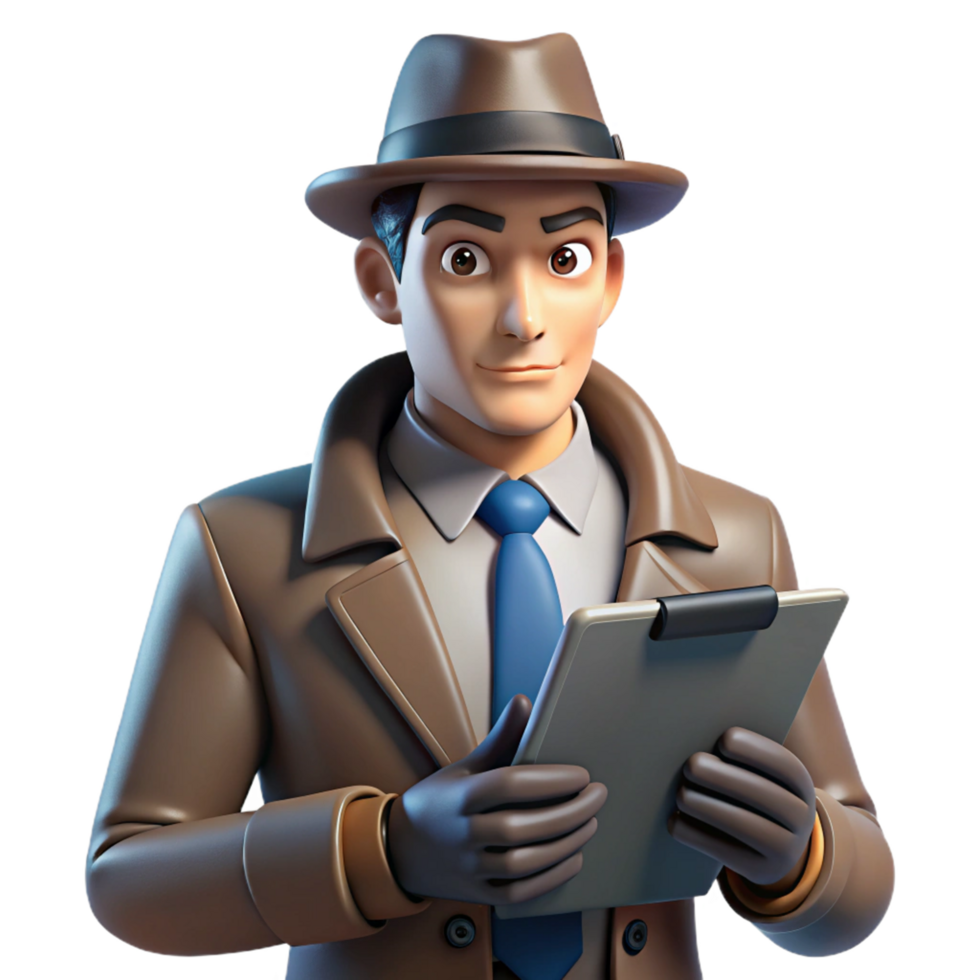 3D Render of a Detective with a Clipboard png