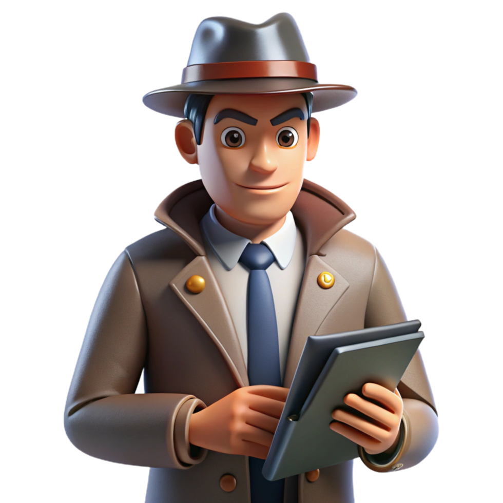 3D Render of a Detective Investigating a Case with Files png