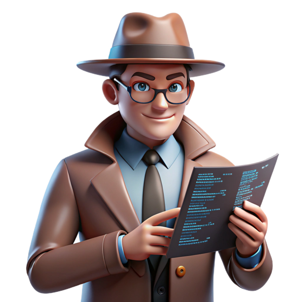 Cartoon Detective Investigating a Case File png