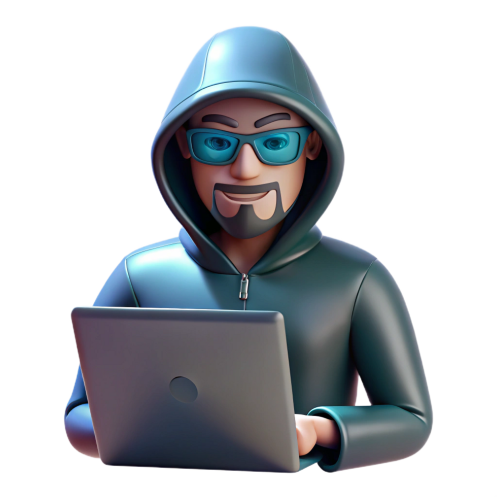 Mysterious Hacker Using Laptop in a Dark Setting png