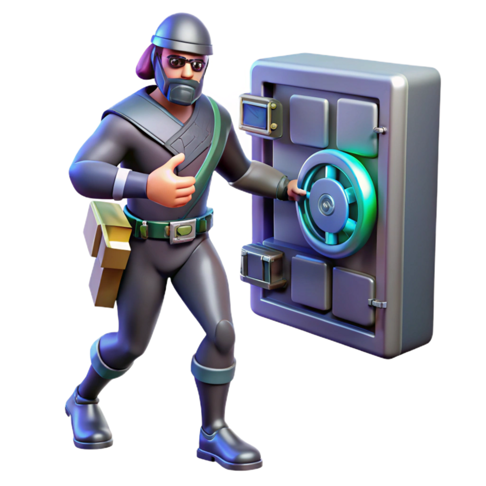 3D Render of a Thief Cracking a Safe png