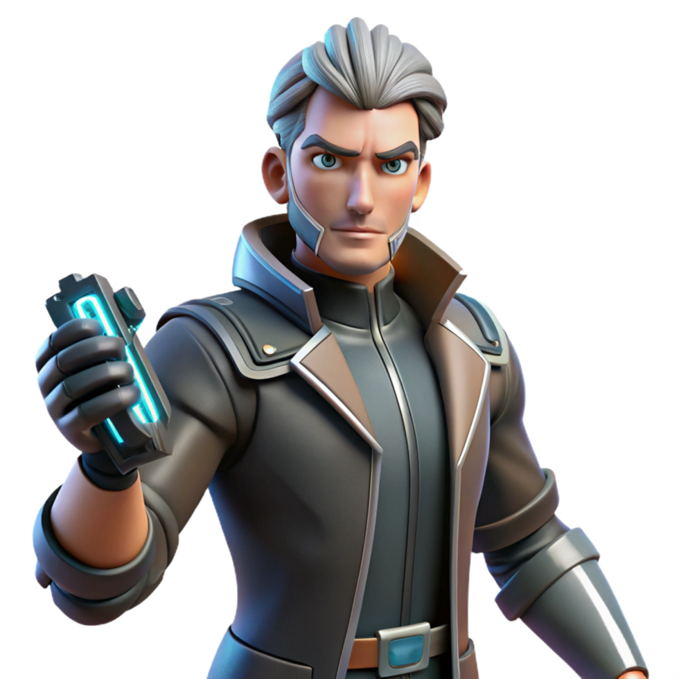 3D Render of Futuristic Scientist with Advanced Device png
