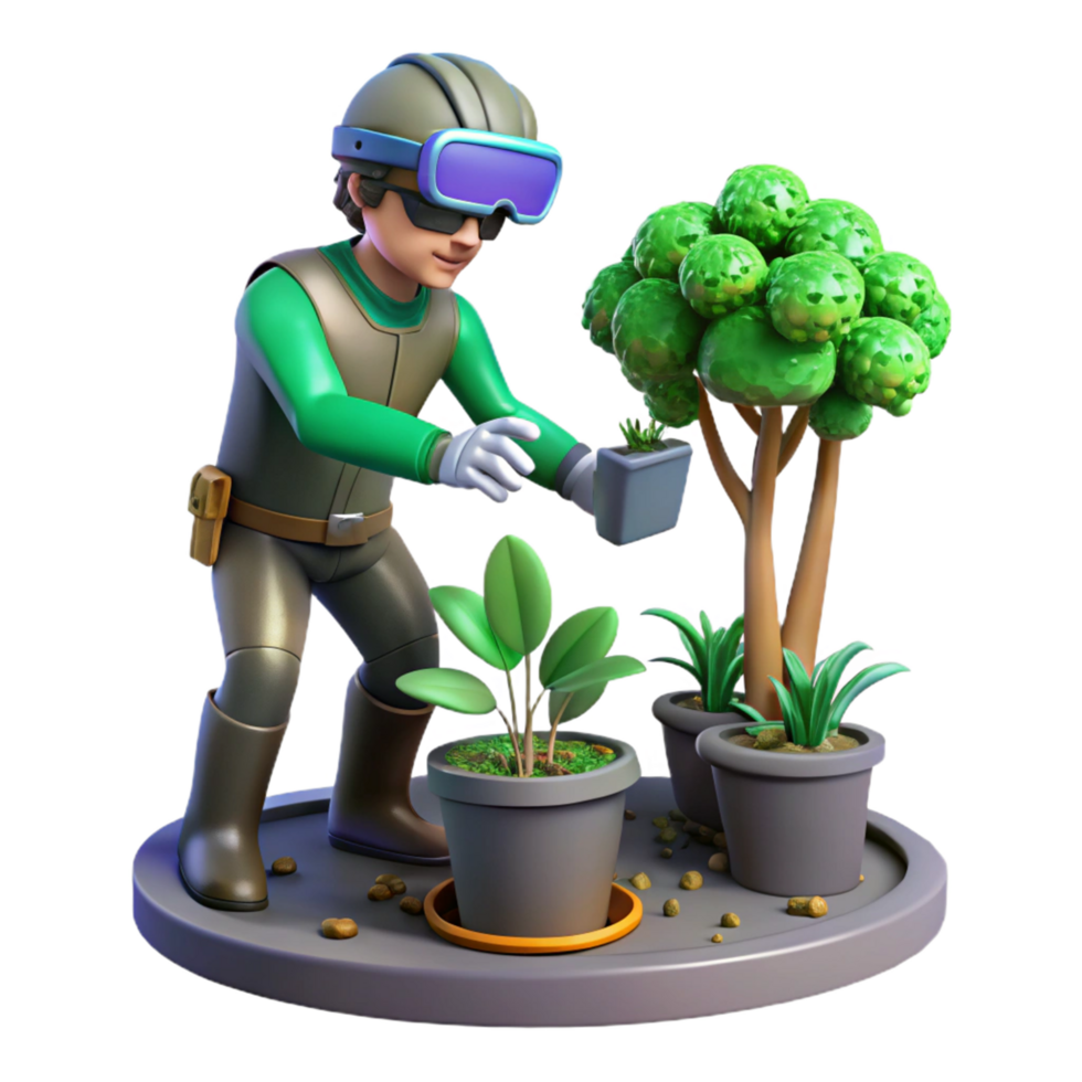 Gardener Tending Potted Plants png