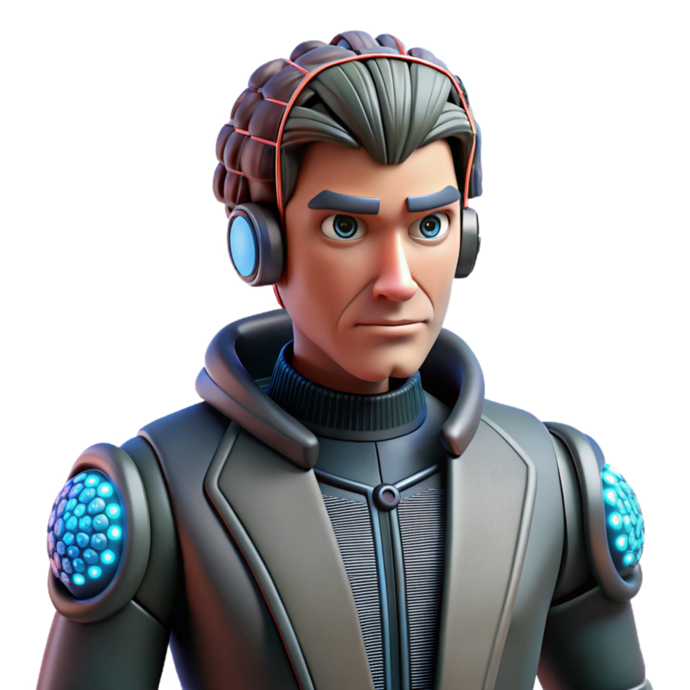 Futuristic 3D Render of a Cyborg in a Gray Coat png