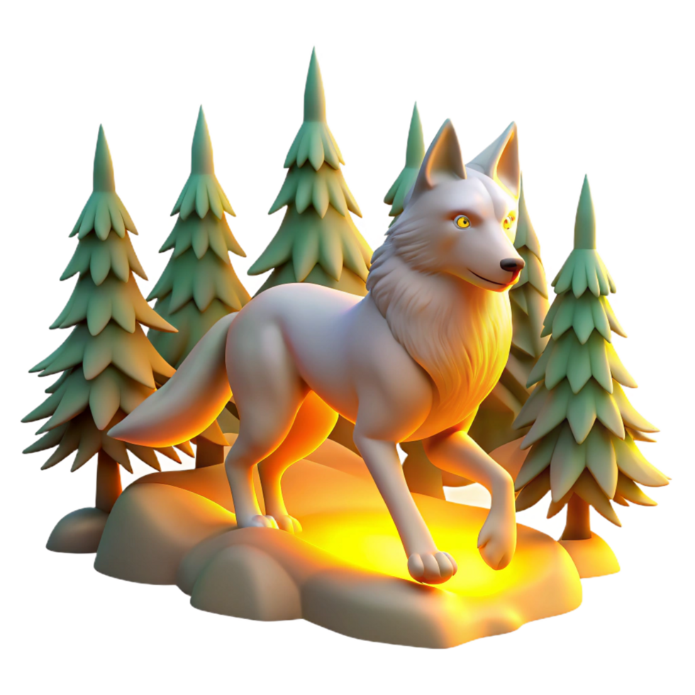 3D Render of a White Wolf in a Forest png
