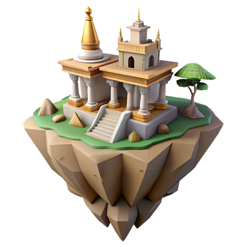 Island Temple 3D Render of a Stone Structure with Columns and Golden Accents png