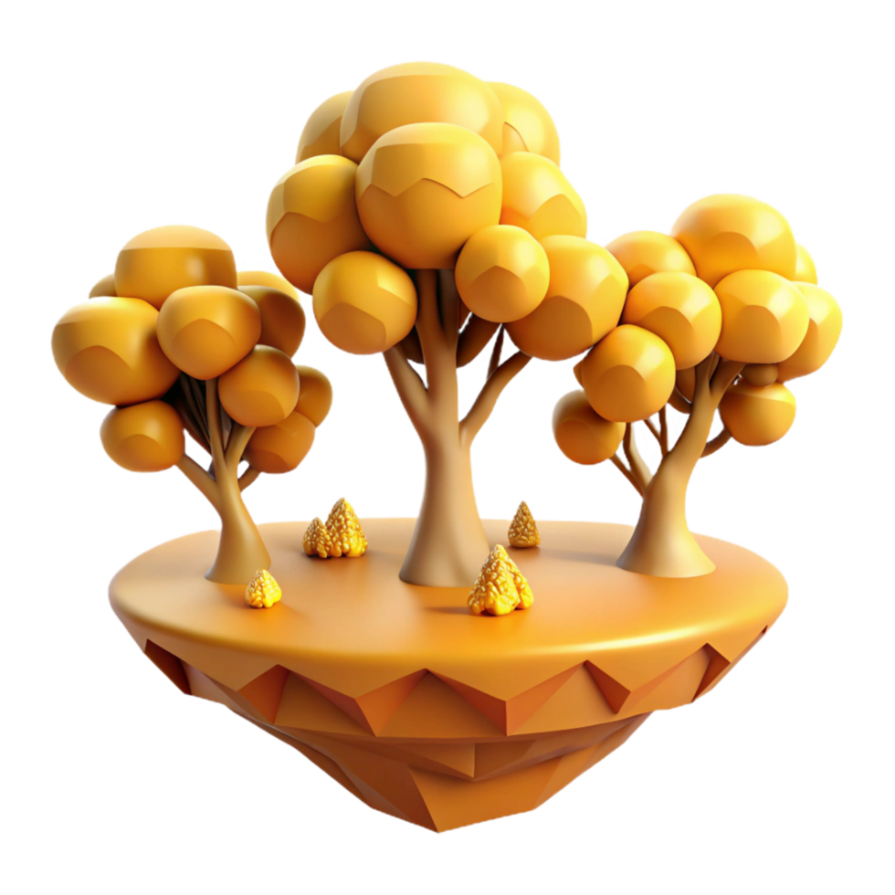 Stylized 3D Render of a Floating Island with Cartoon Trees png
