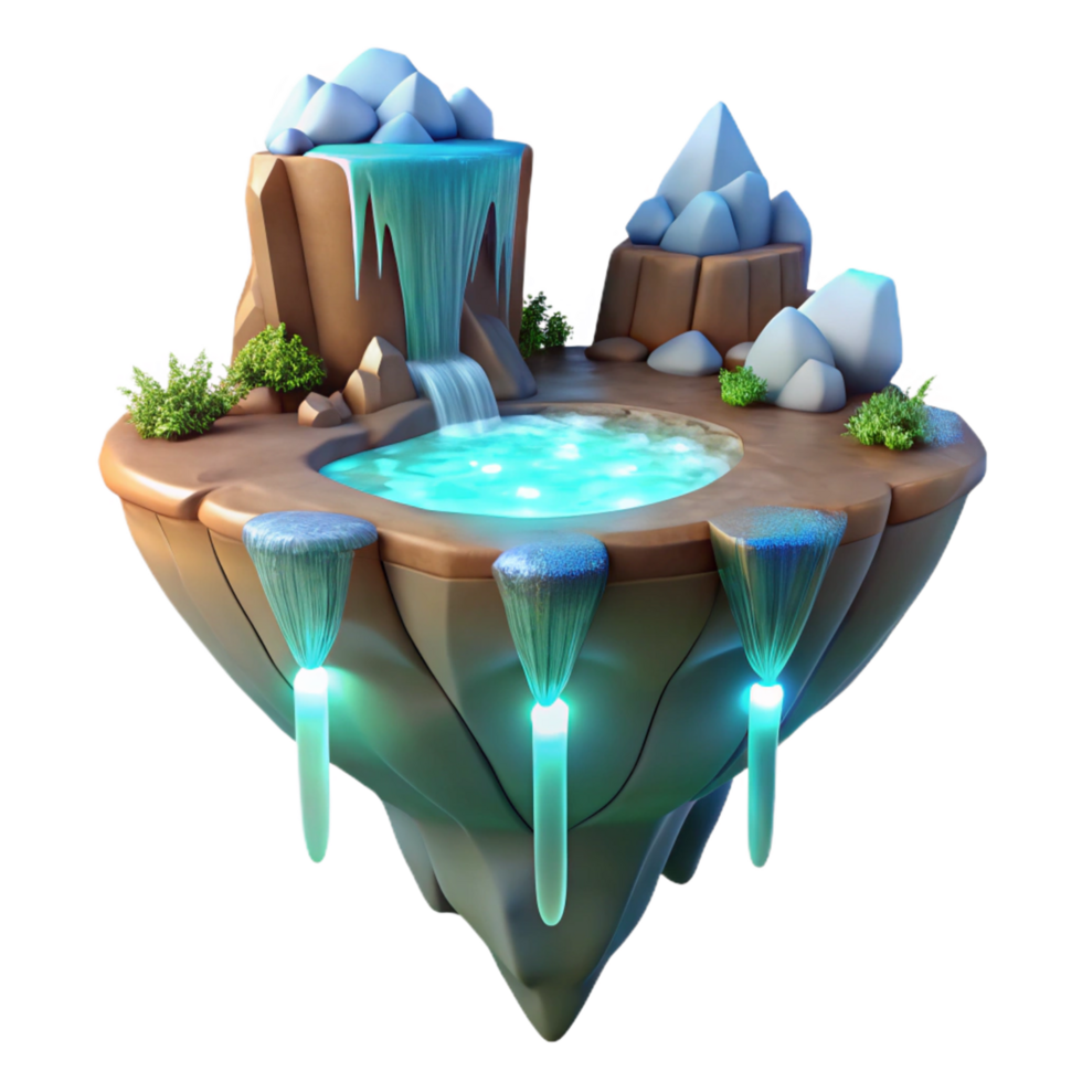 Enchanted Floating Island Waterfall, Pool, and Glowing Grotto png