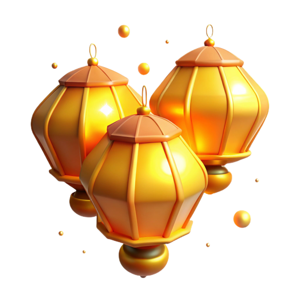 Golden Lanterns 3D Render of Illuminated Festive Lights png