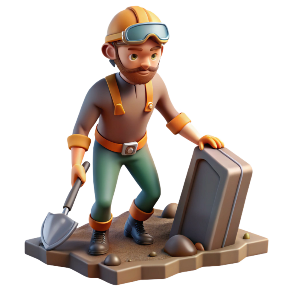3D Render of Construction Worker with Shovel and Box png