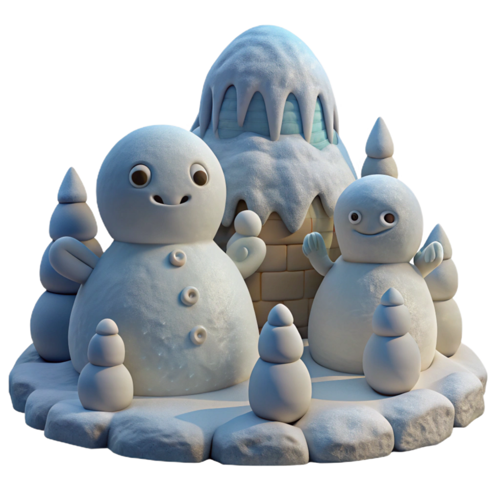 Winter Wonderland Scene with Adorable Snowmen and Snowy Igloo png