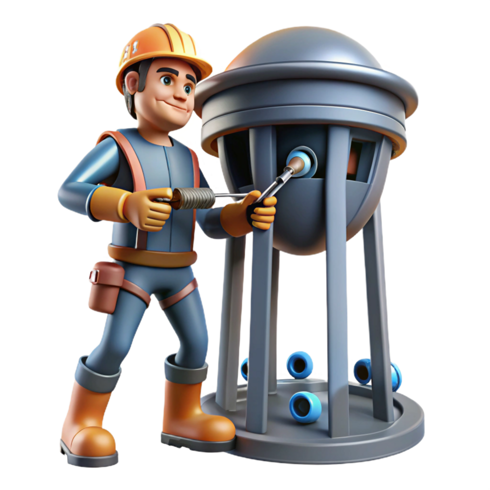 Worker Repairing a Spherical Structure with Rotating Components png