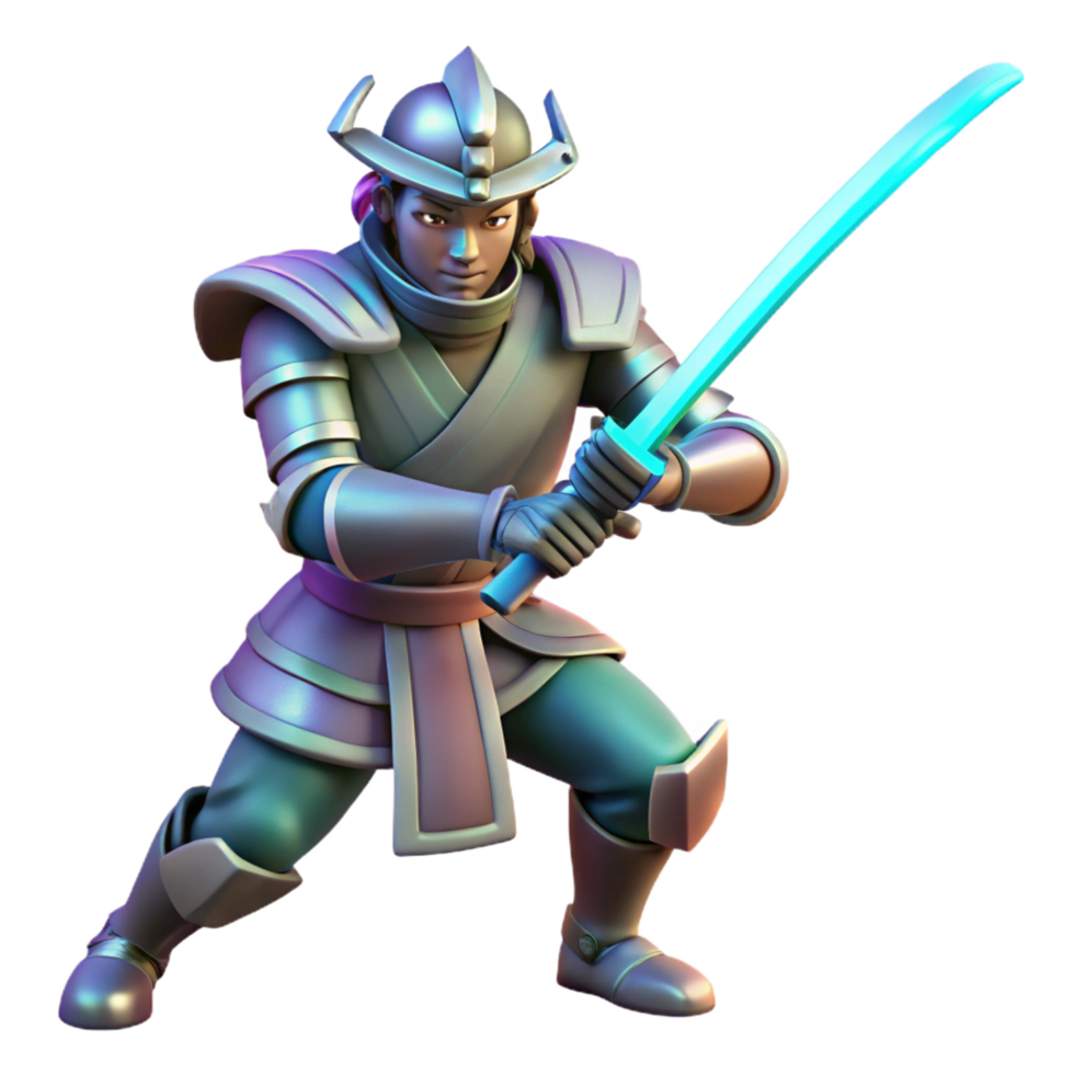 3D Render of a Samurai Warrior with Glowing Sword png