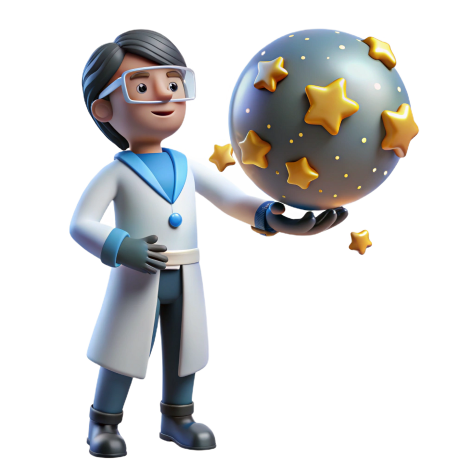 Scientist Holding Celestial Sphere with Stars png