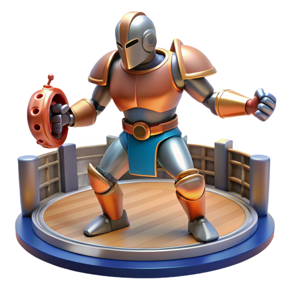 3D Render of a Robotic Knight on a Circular Platform png