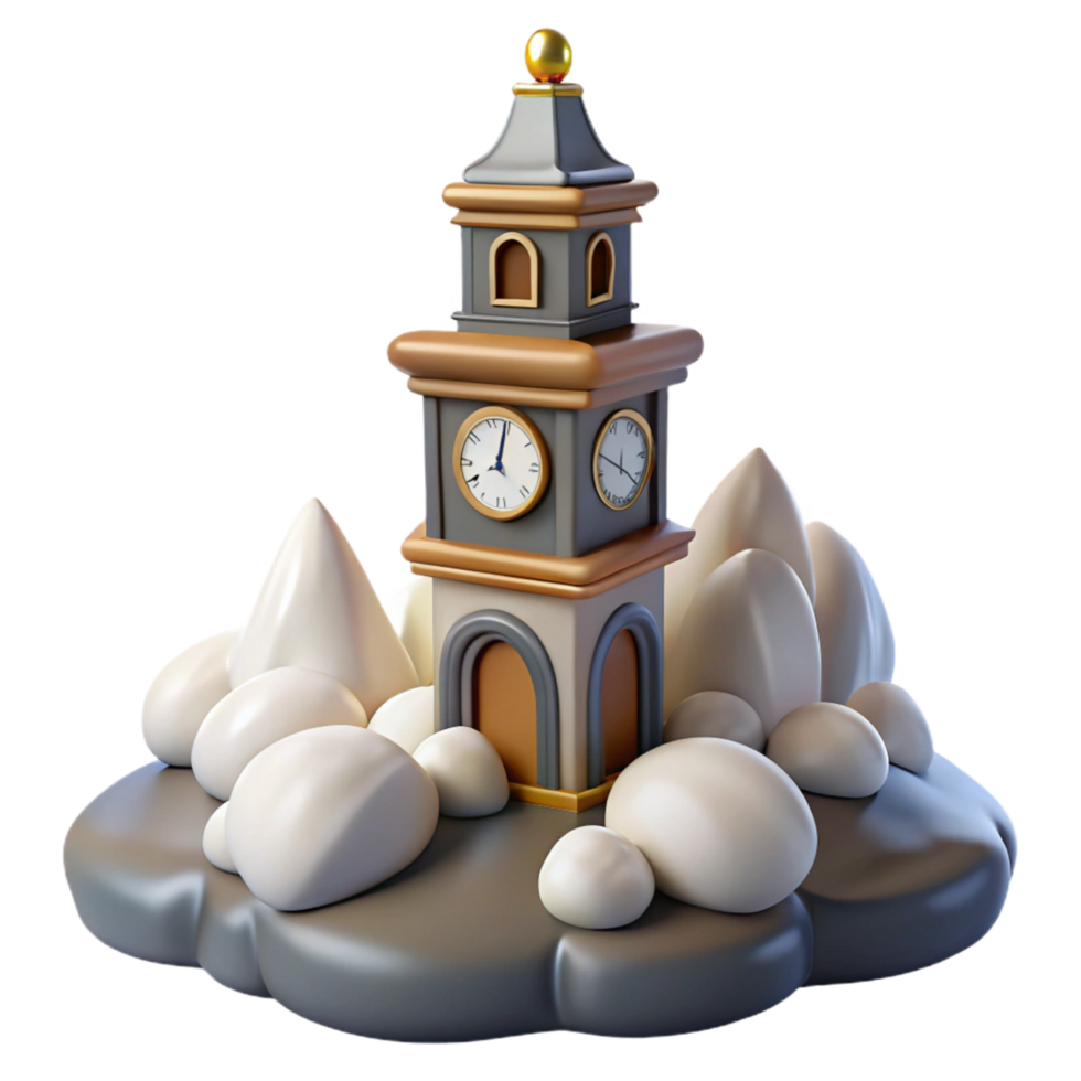 Whimsical Clock Tower on Cloud Island Digital Render png