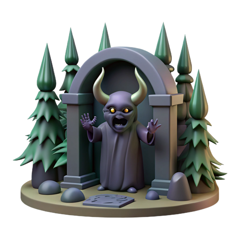 Digital Render of a Demonic Figure in a Forest Shrine png