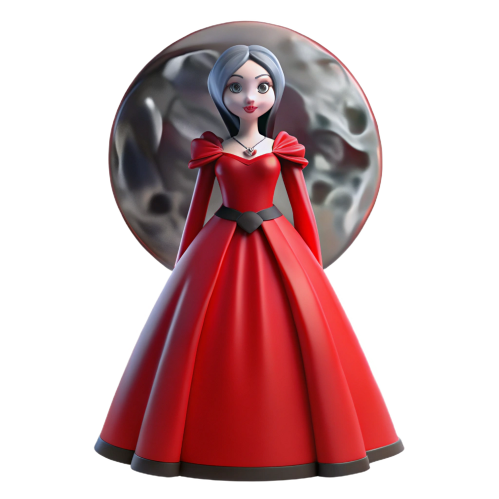 Digital Render of a Cartoon Princess in a Red Gown png