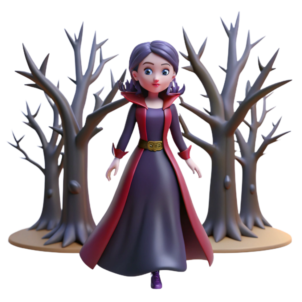 Digital Render of a Young Witch in a Dark Forest png