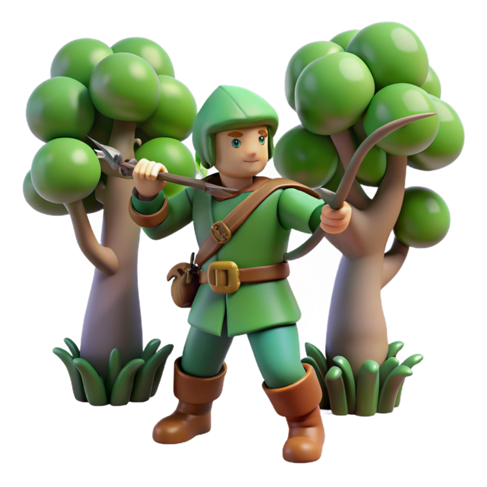 Digital Render of a Cartoon Archer in a Forest png