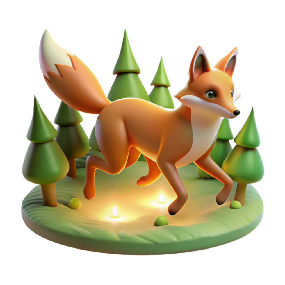 3D Render of a Fox Running Through a Forest at Night png