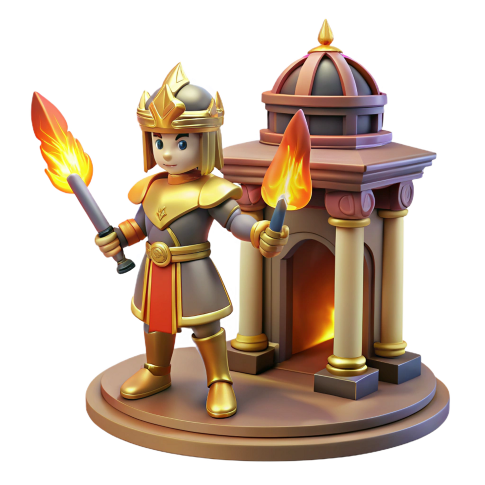 Royal Guard with Flaming Torches at Ancient Temple png