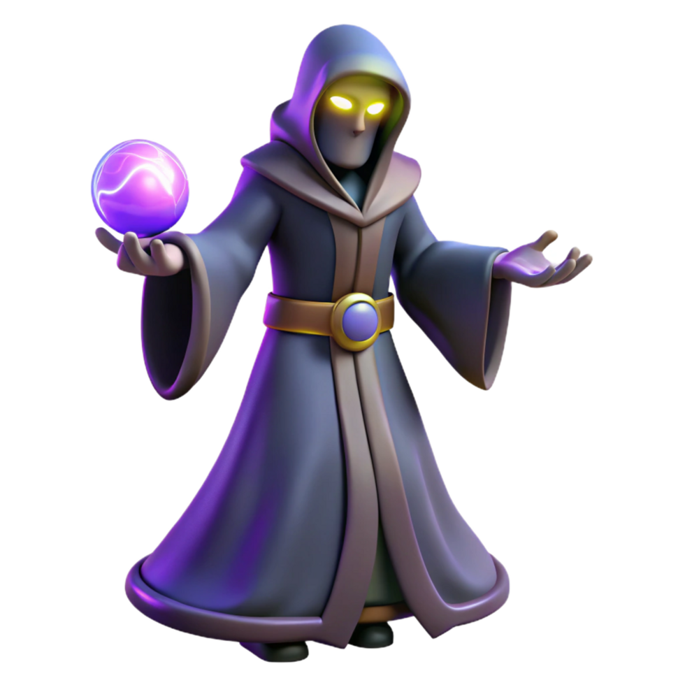 3D Render of a Sorcerer with Glowing Orb png