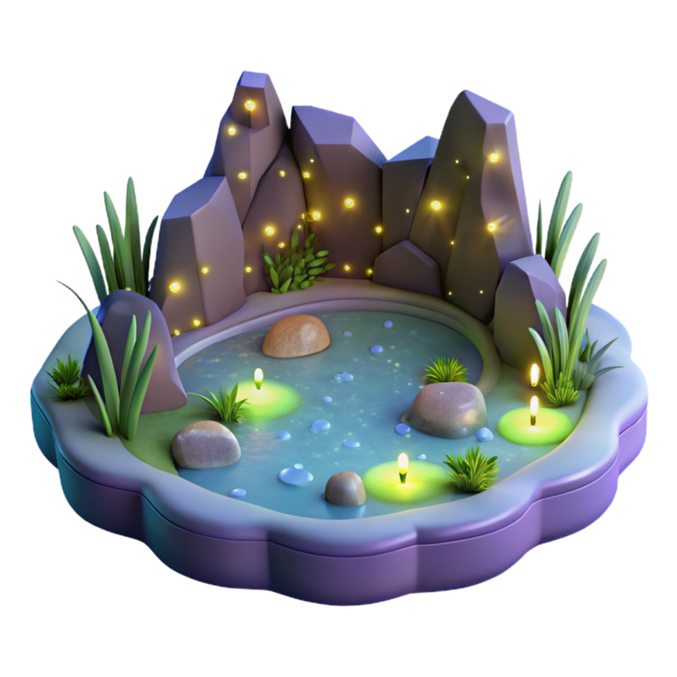 Enchanted Pond Digital Render of a Magical Night Scene png