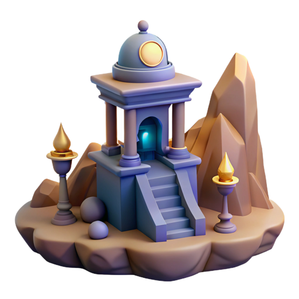 3D Render of Mystical Mountain Shrine with Glowing Interior png