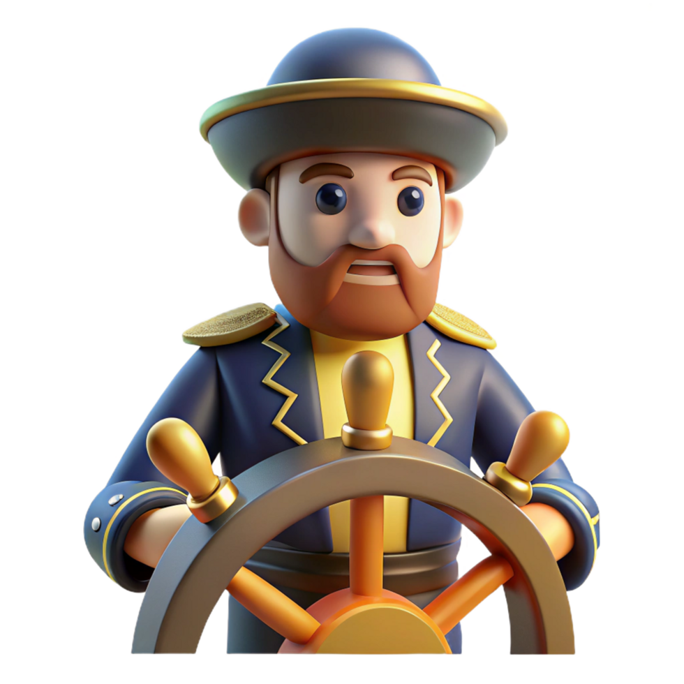 3D Render of a Cartoon Ship Captain at the Helm png