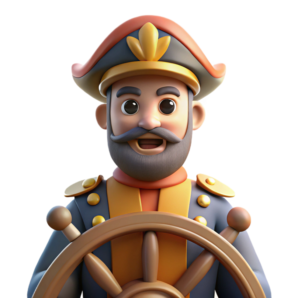 3D Render of a Cartoon Captain at the Helm png