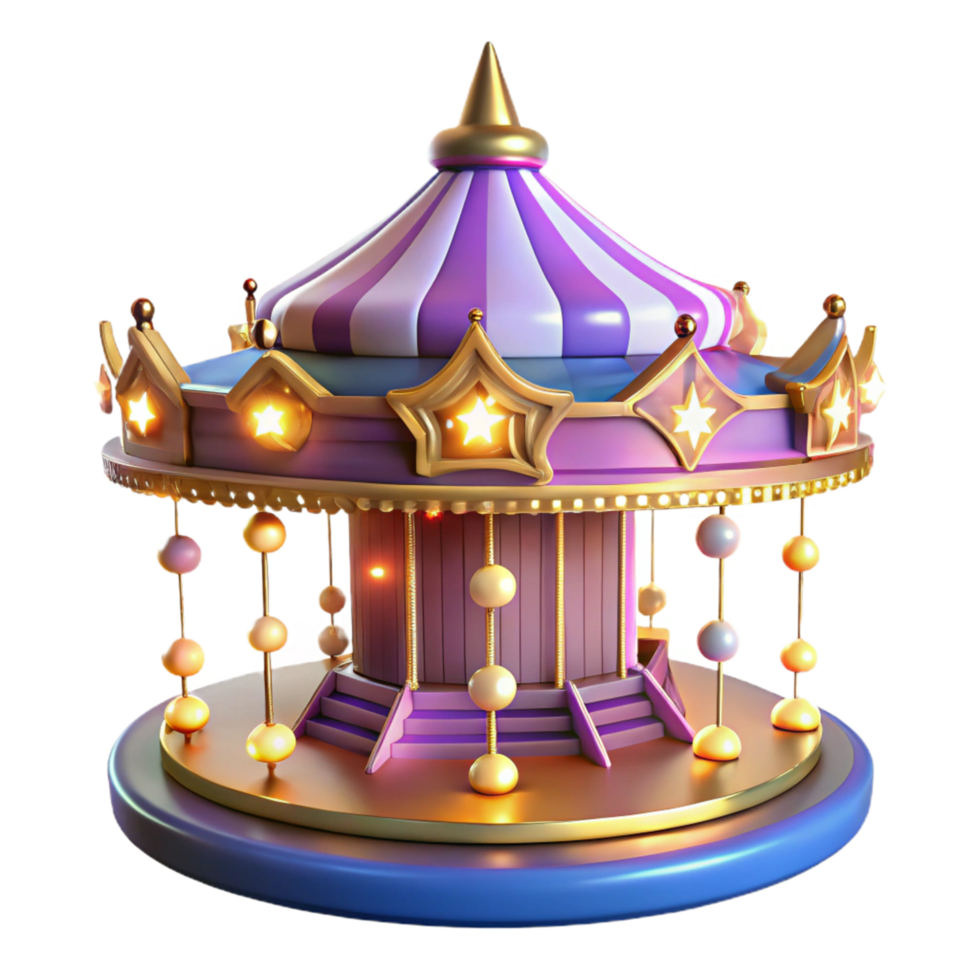 Whimsical Purple and Gold Carousel Digital Model png