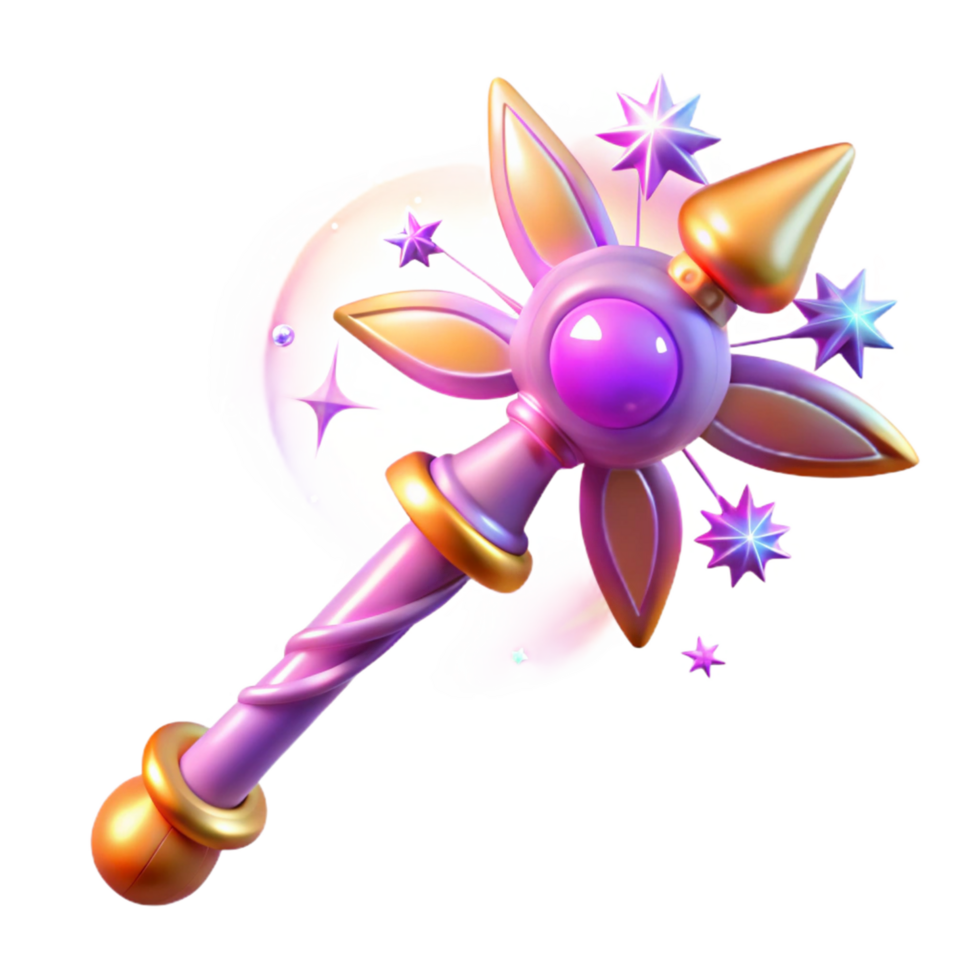 Enchanted Magical Wand with Sparkling Stars and Gemstone png