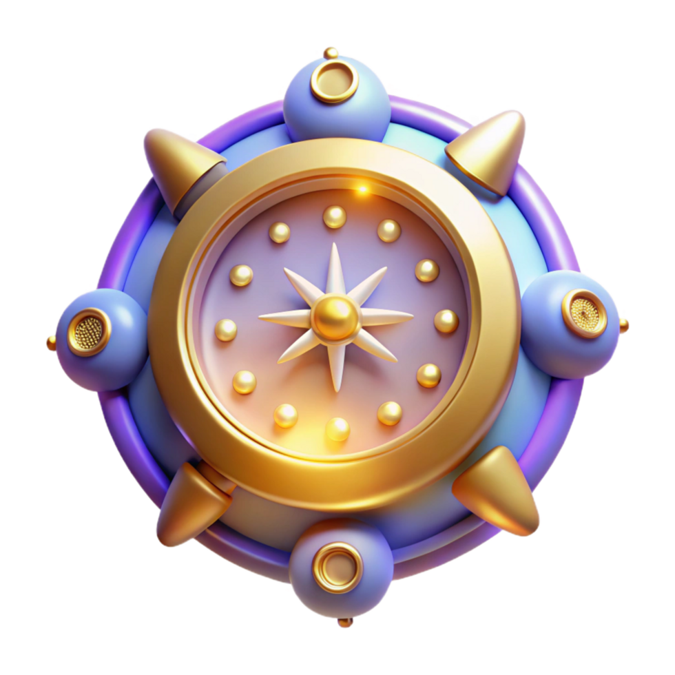 Abstract Digital Render of Ornate Clock with Golden Accents png