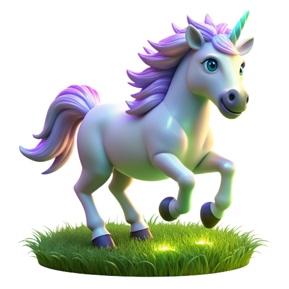 Cute Digital Unicorn Galloping in a Green Meadow png