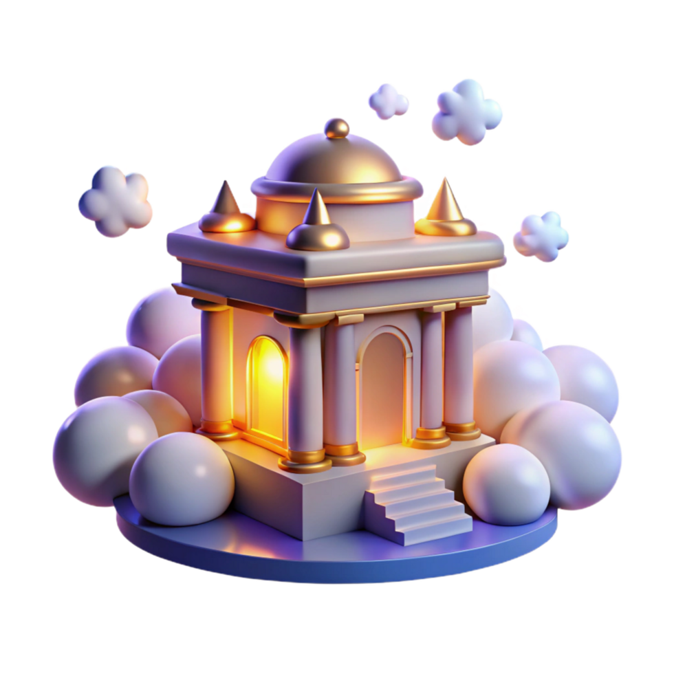 Digital Render of Illuminated Temple on Clouds png