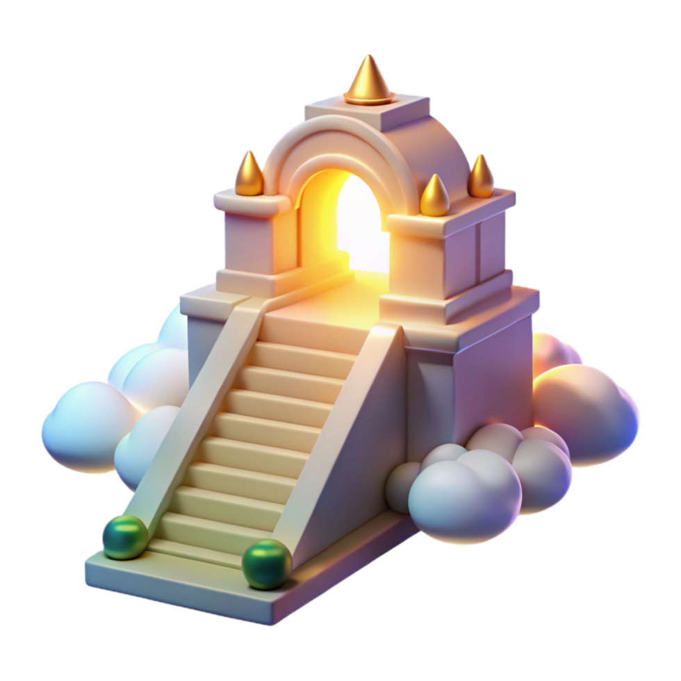 Digital Render of Stairway to a Glowing Archway in the Clouds png