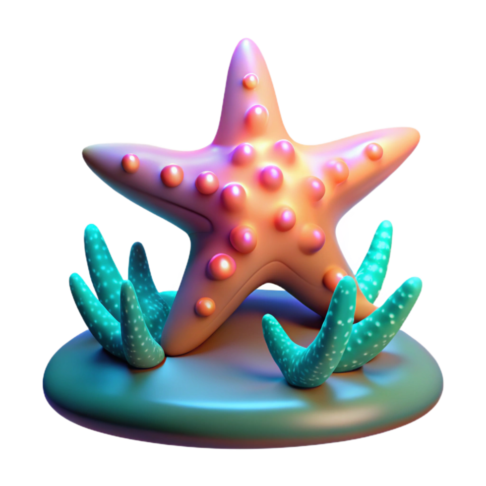 Digital Render of a Starfish with Seaweed on an Ocean Floor png
