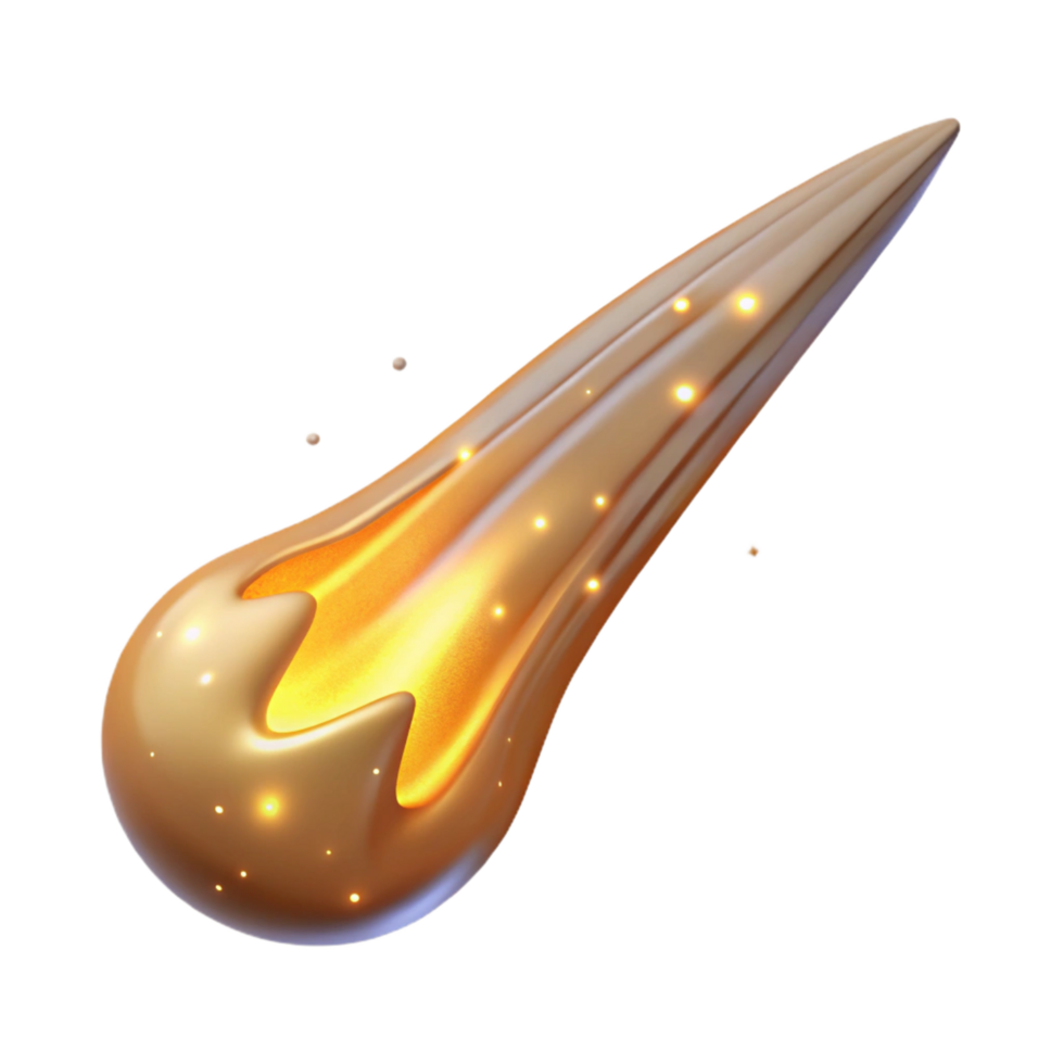 Glowing Comet Tail, Space Rock, Celestial Body, Digital Render, Gold Asteroid, Meteor, Cosmic Dust, Night Sky, Sparkling Trail, Falling Star png
