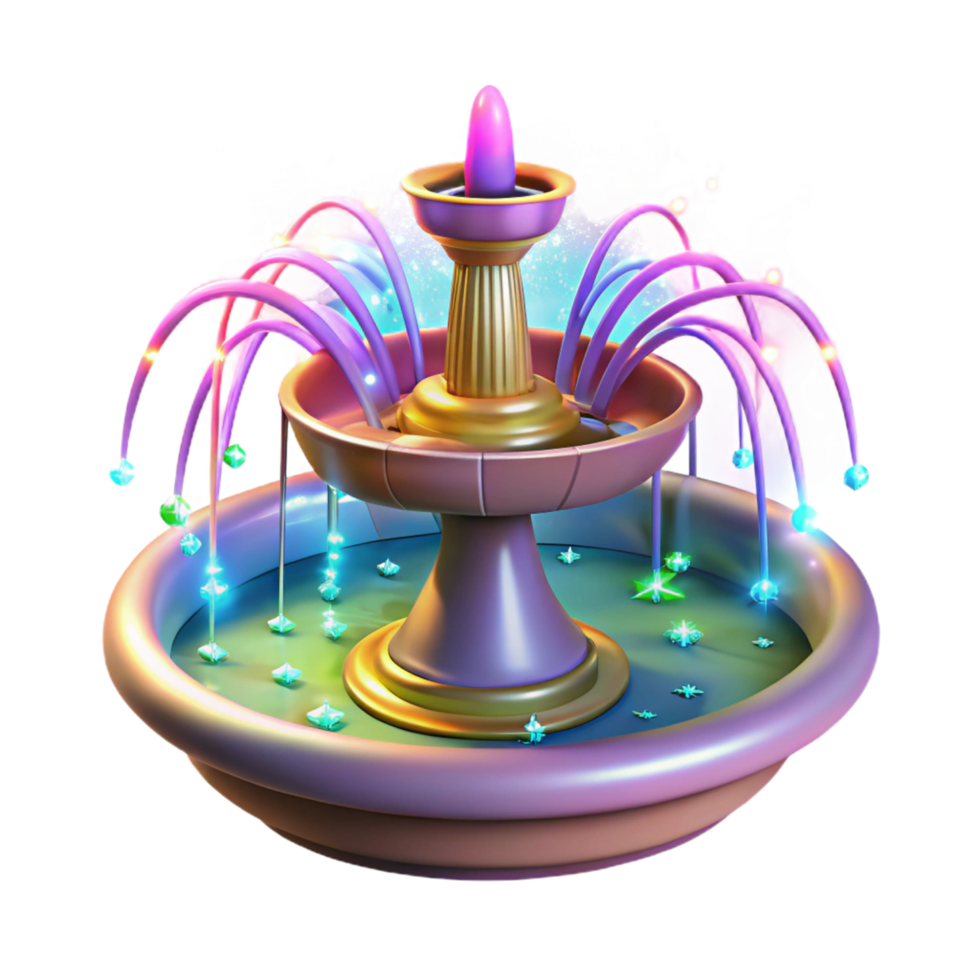 Enchanted Fountain A Fantasy Water Feature with Sparkling Gems png