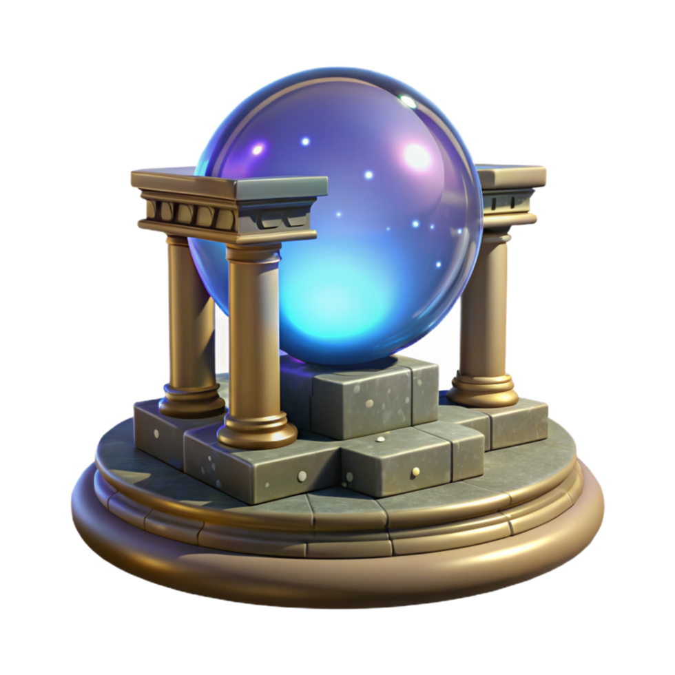 Mystic Crystal Orb on Ancient Columns A 3D Render png