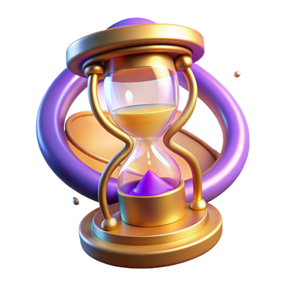 3D Render of Hourglass Time, Sand, Measurement, Golden, Purple, Abstract, Flowing, Elegant, Design png