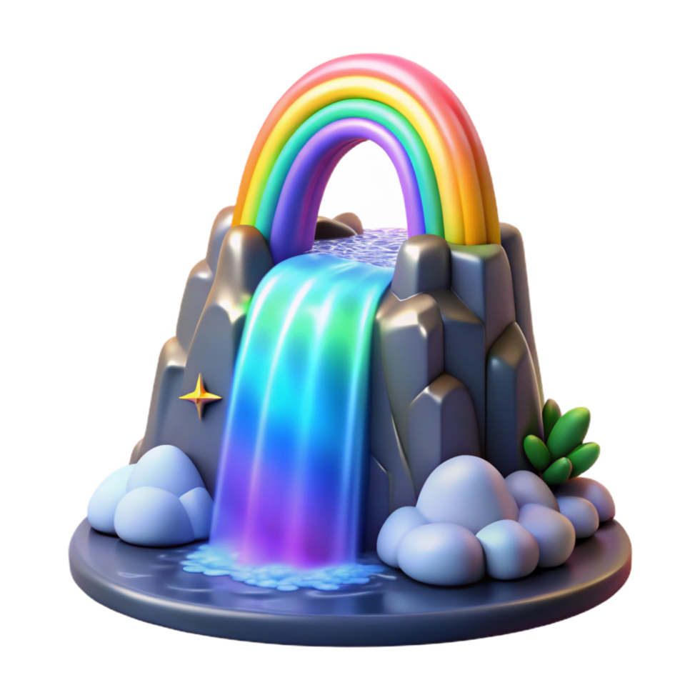 Enchanted Rainbow Waterfall 3D Render of Fantasy Landscape png