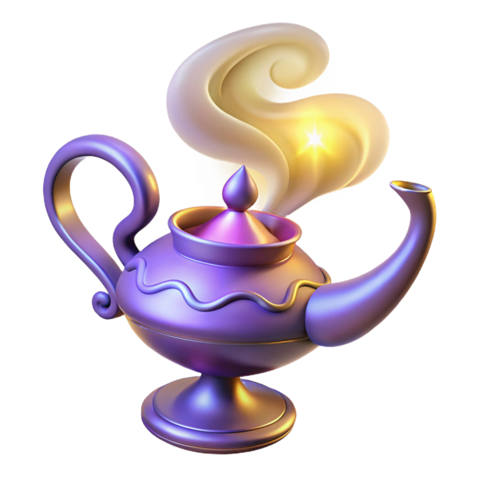 Magical Lamp with Glowing Smoke 3D Render of an Enchanting Oil Lamp png
