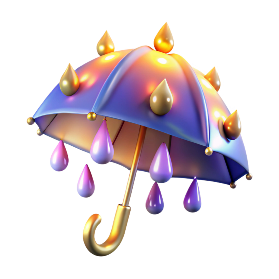 Enchanted Rain Umbrella 3D Render of a Magical Umbrella with Glowing Raindrops png