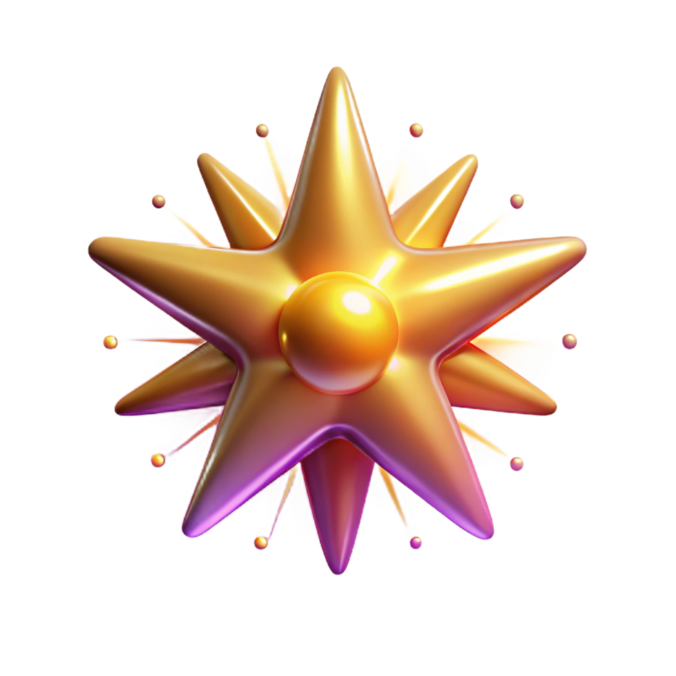 Abstract Golden Starburst with Central Orb 3D Render png