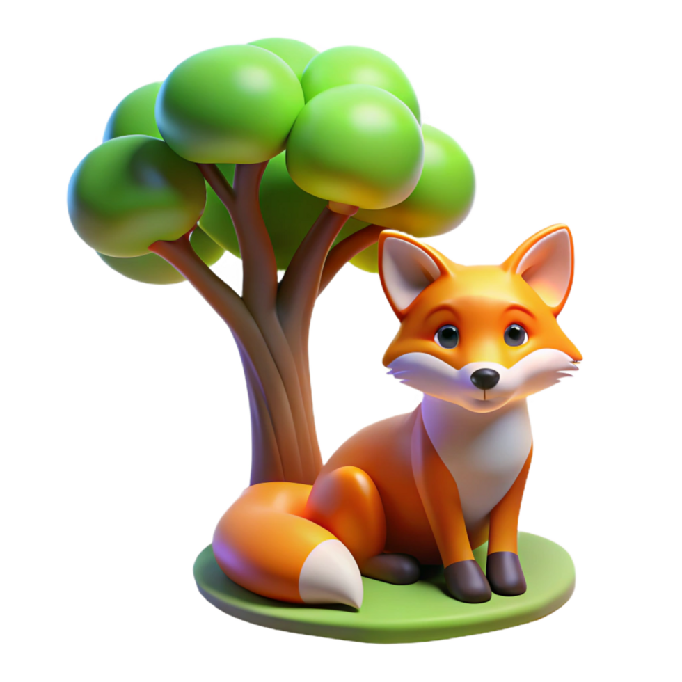Adorable Cartoon Fox Sitting Under a Tree png
